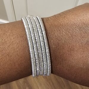 GUESS Silver Multi-Strand Bracelet with Gold Logo Clasp